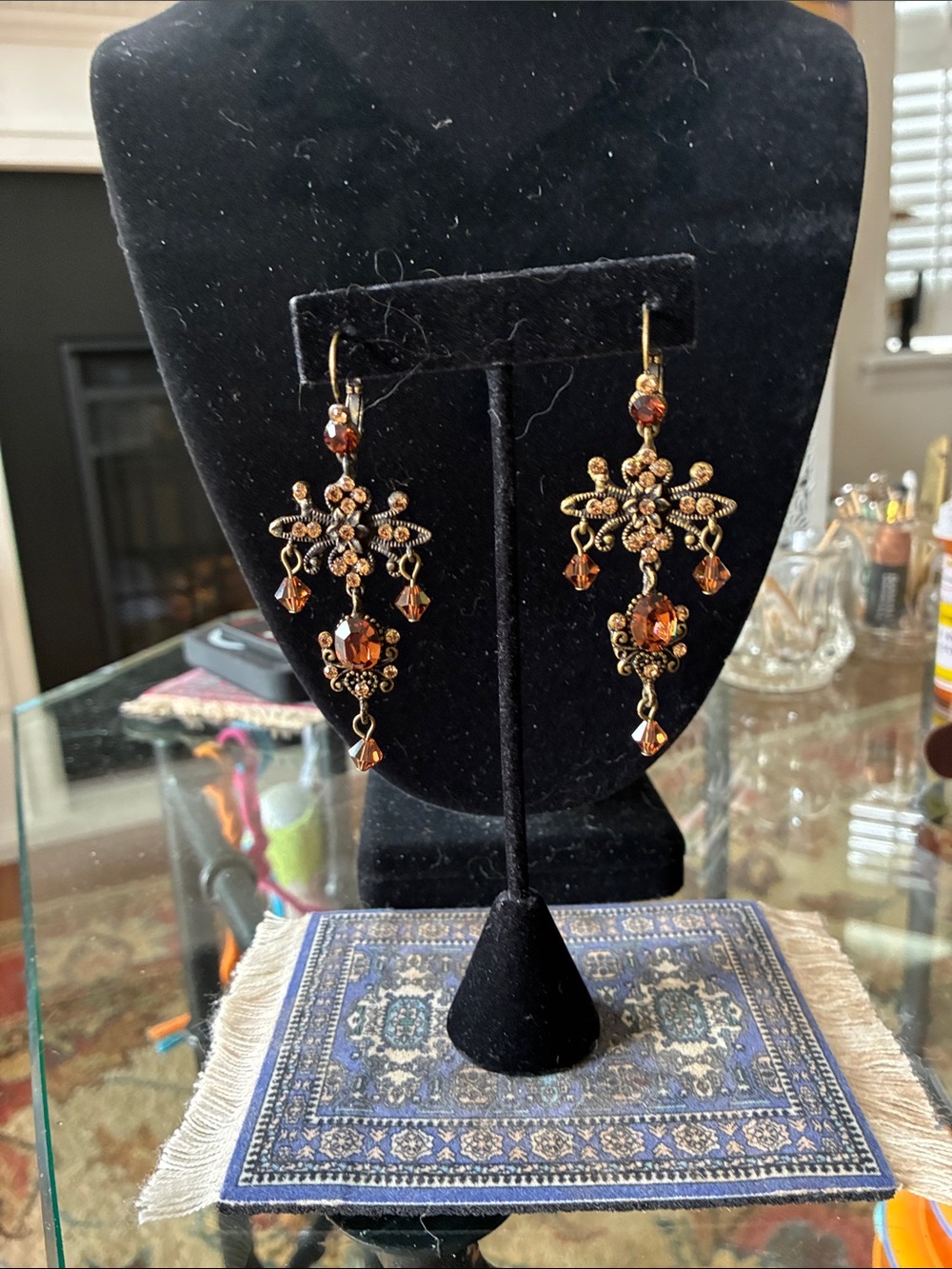 Gold-Tone Amber Crystal Chandelier Earrings - Women Jewelry